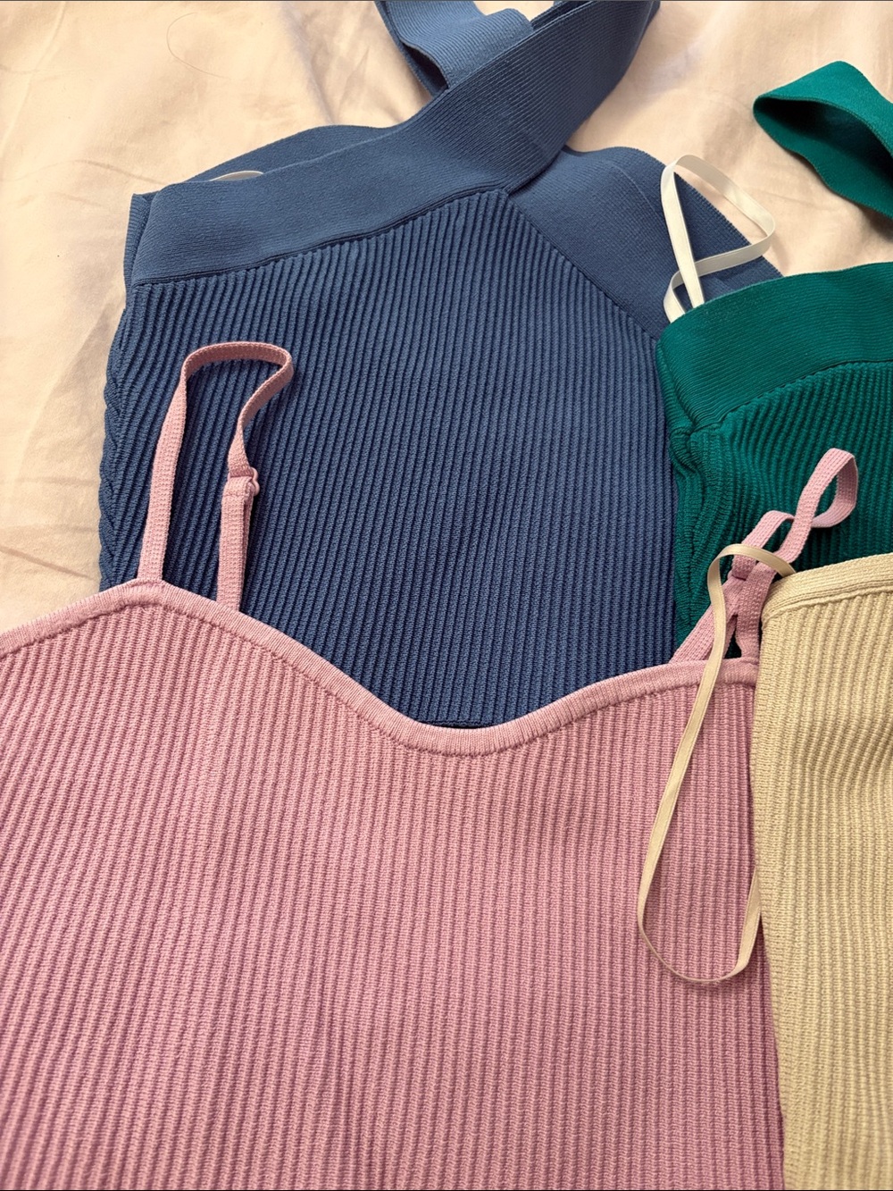 Aritzia/Babaton Ribbed Knit Camisole Set — Blue, Teal, Pink, Cream - Picture 3 of 4